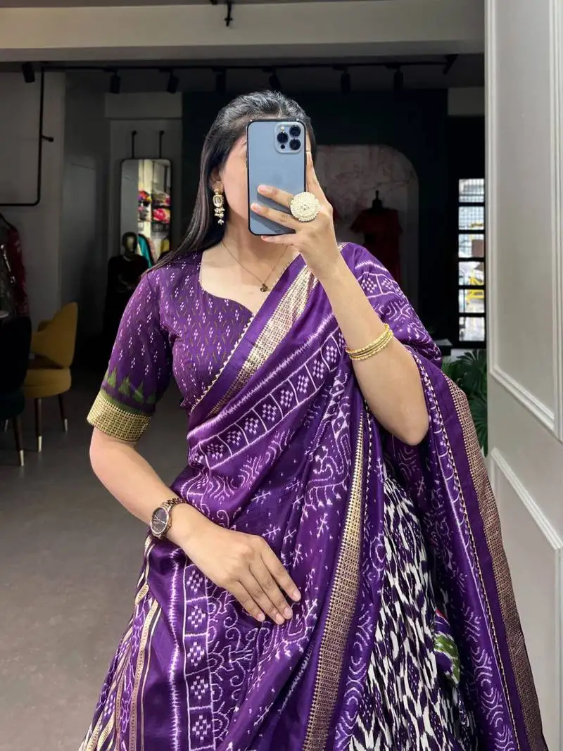 Wine tussar silk traditional printed lehenga choli