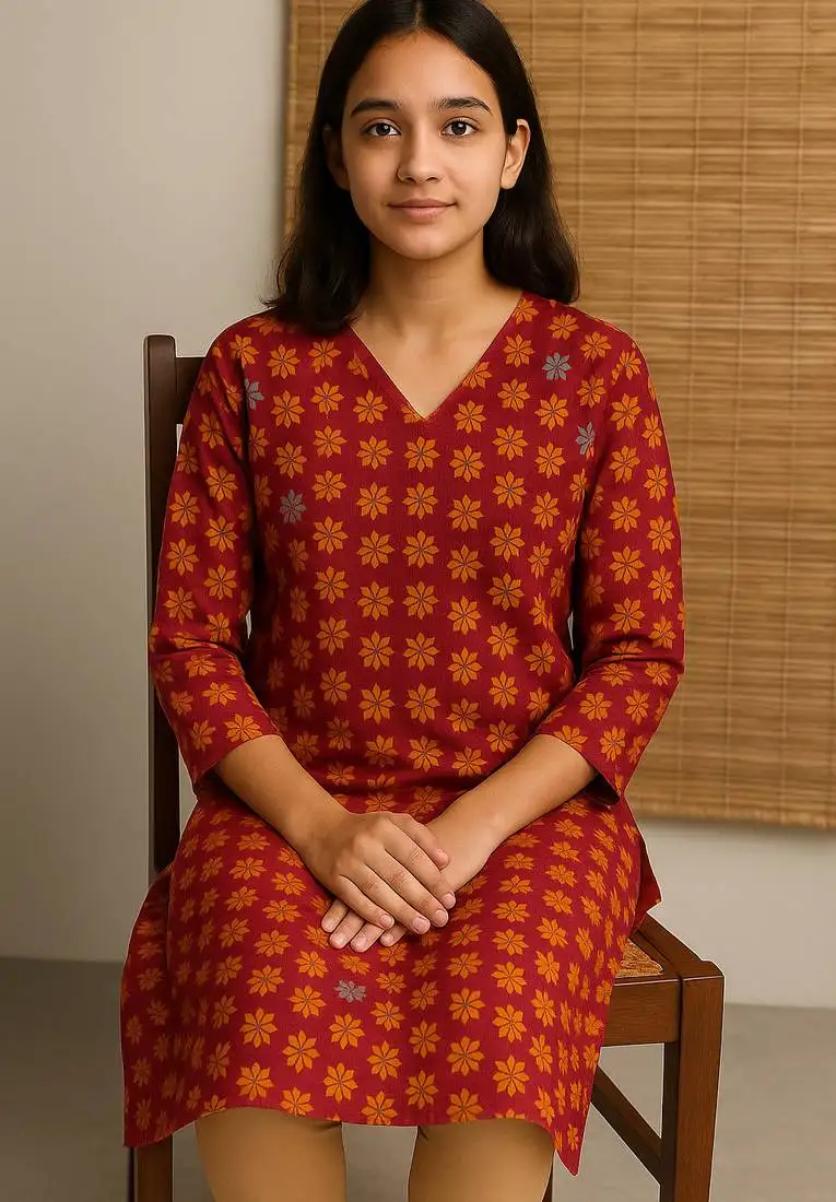 Floral doriya hand block print kurta