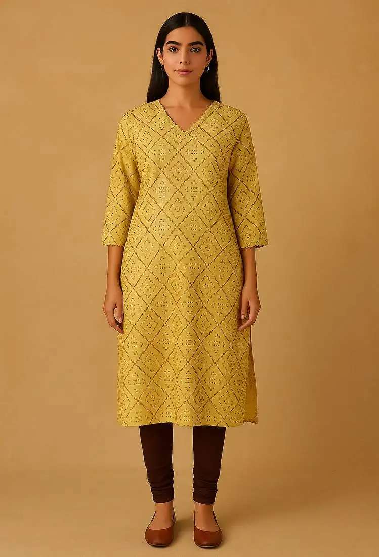 Brown bandhani hand block print kurta