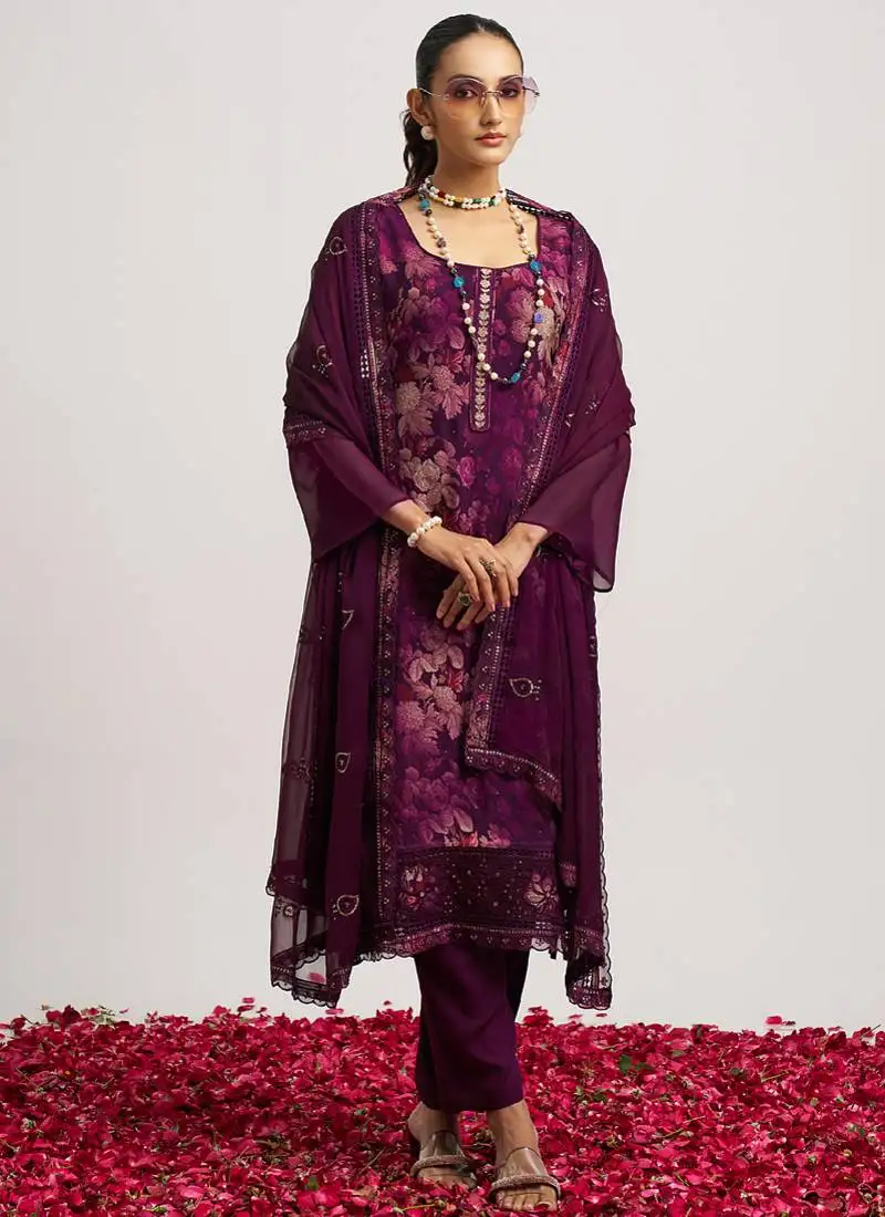Wineorganza block print straight salwar suit stitched