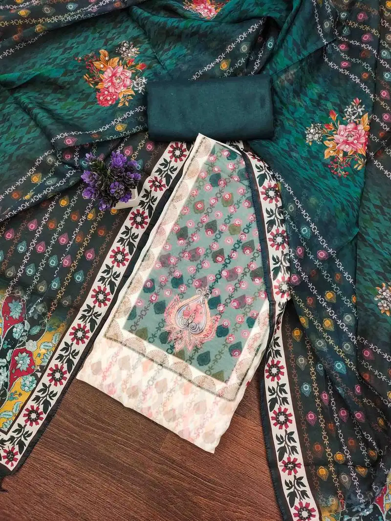 White handwork dress material unstitched