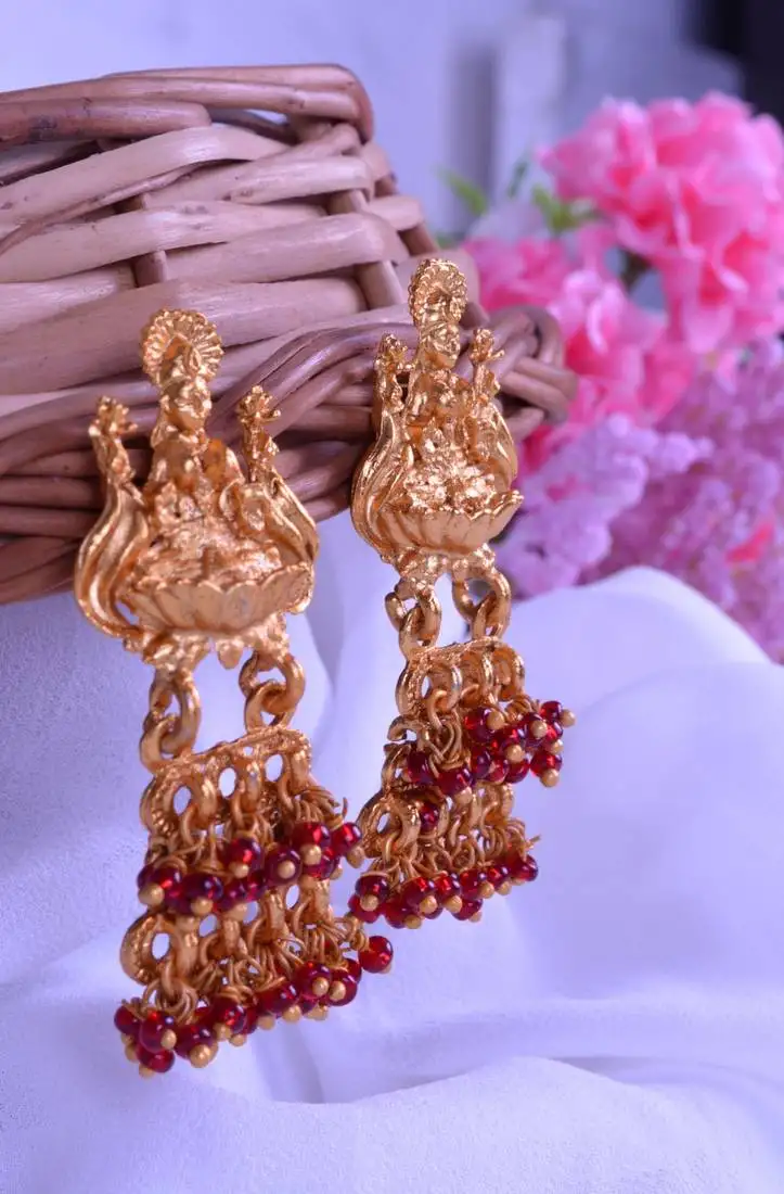 Gold plated red goddess hydra earrings