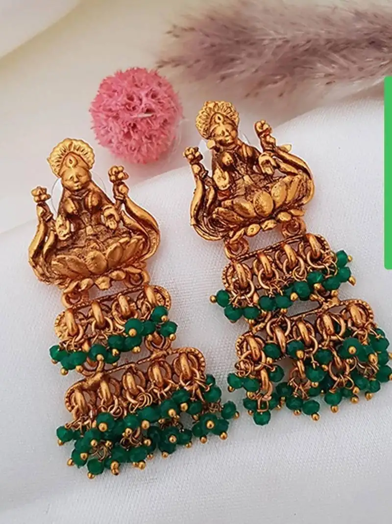 Gold plated green goddess hydra earrings