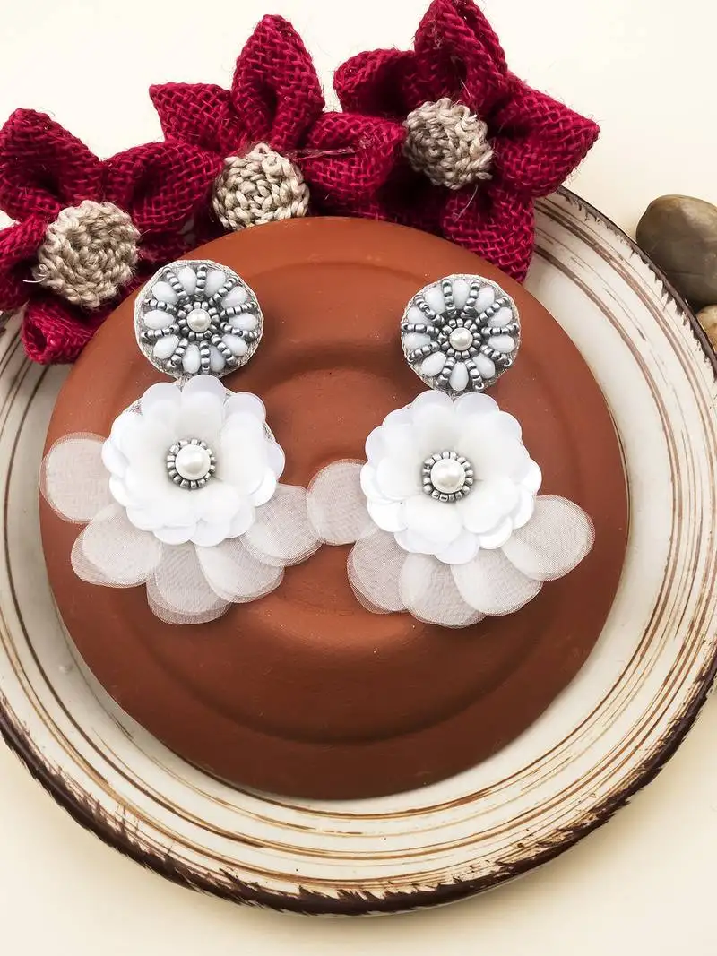 Handmade grey flower pearl earrings