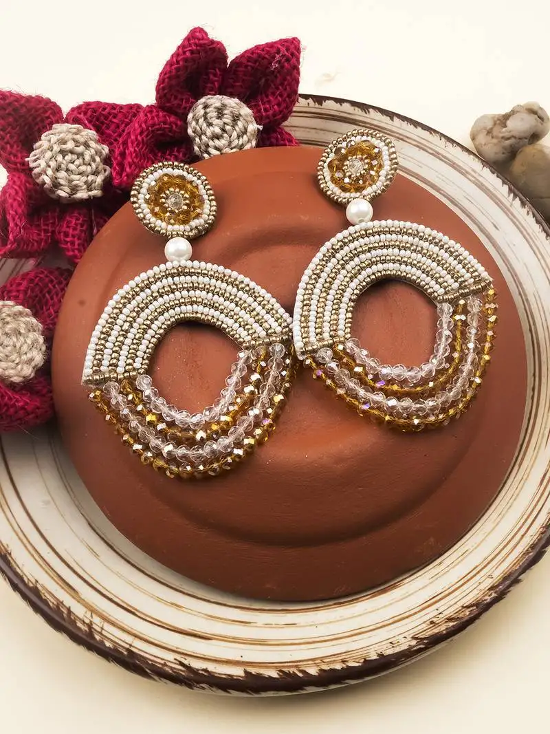 Handmade brown half moon pearl earrings