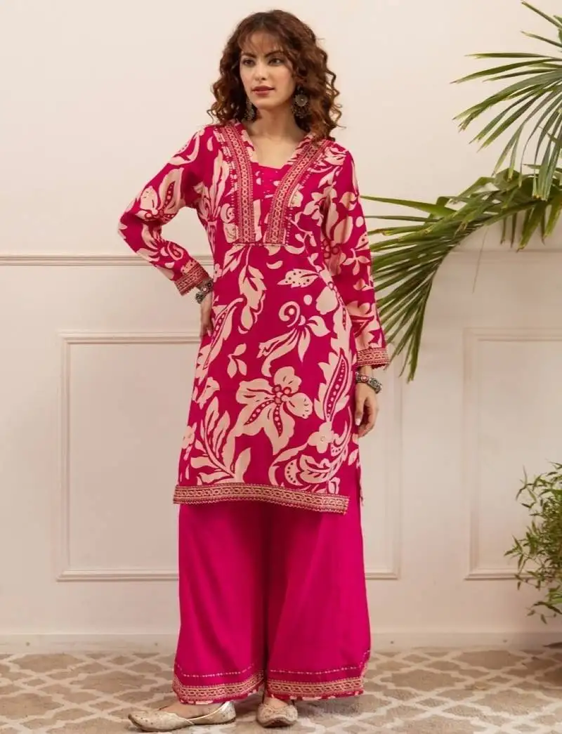 Kabool peony pink printed cotton kurta sets