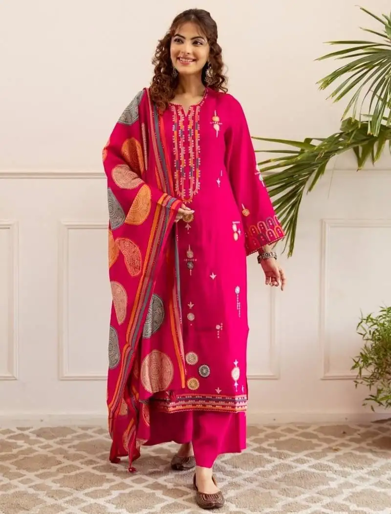 Kabool blossoms pink embroidered cotton kurta sets