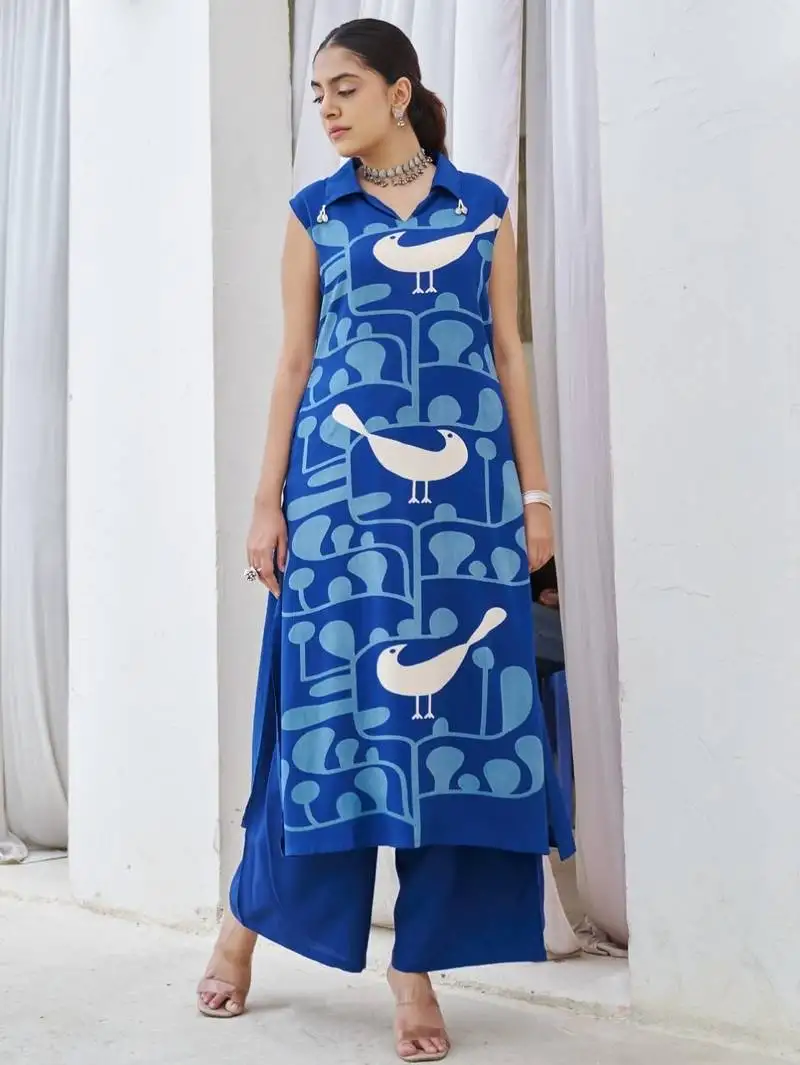 Kabool yaleblue blue printed cotton kurta sets