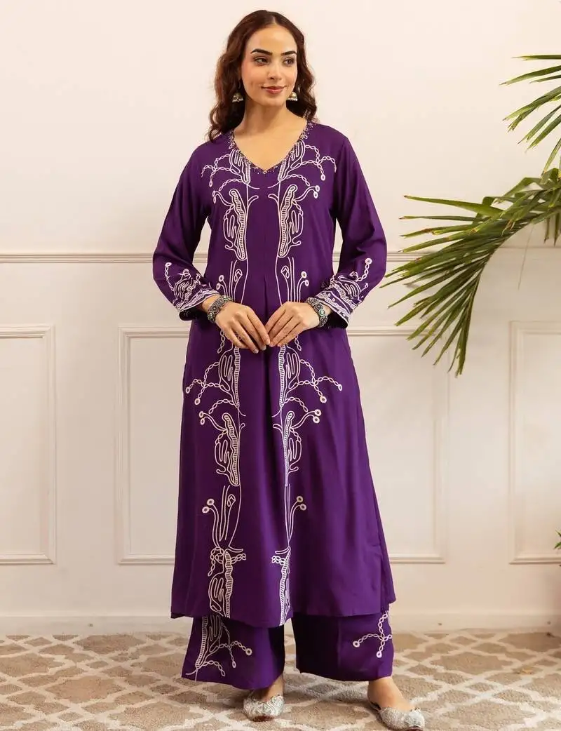 Kabool periwinkle purple printed cotton kurta sets
