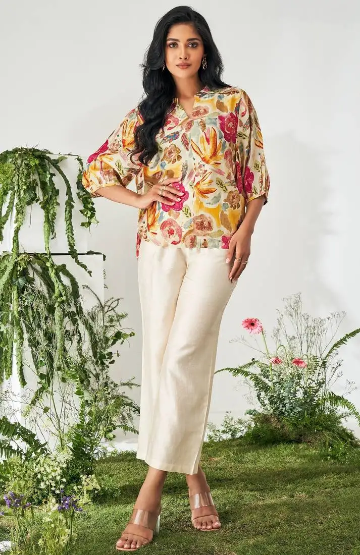 Multicolor chanderi floral printed co-ord set for women