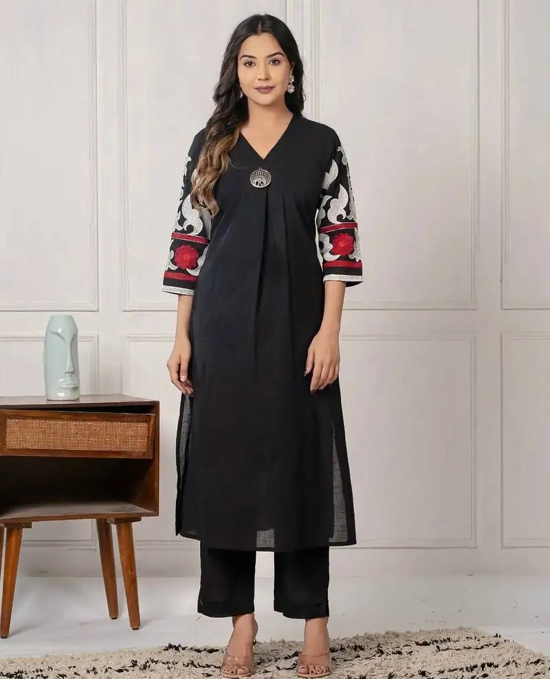 black embroidered cotton kurta sets
