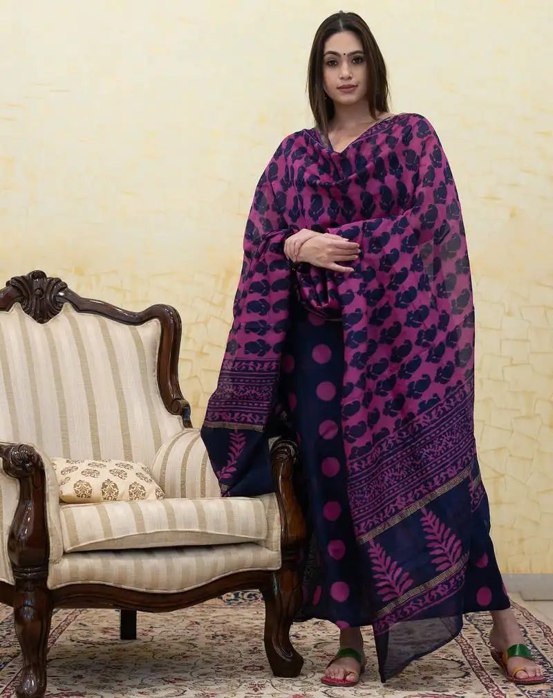 Pink printed 3pc unstitched suit set