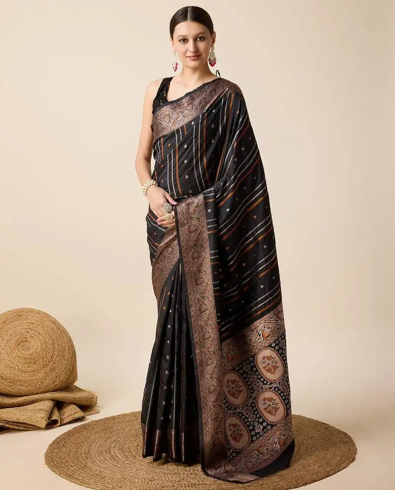 Black jacquard weaves with gold silver zari