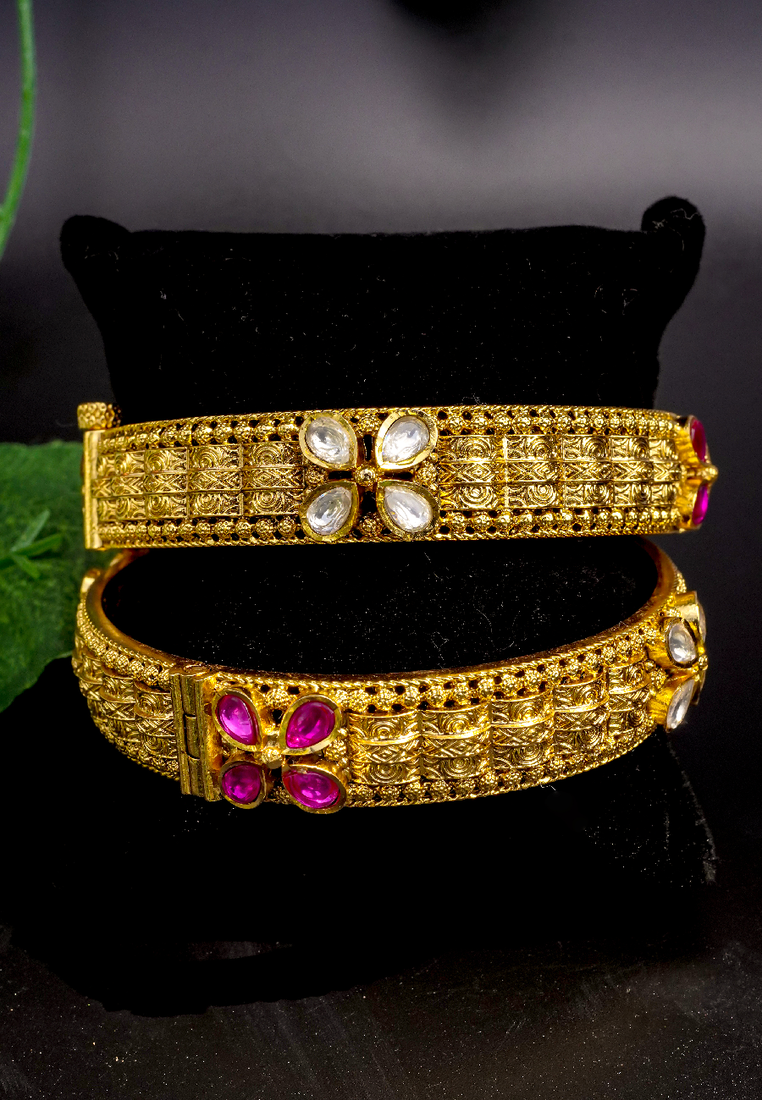 Antique gold filigree bangles dual gemstone charm