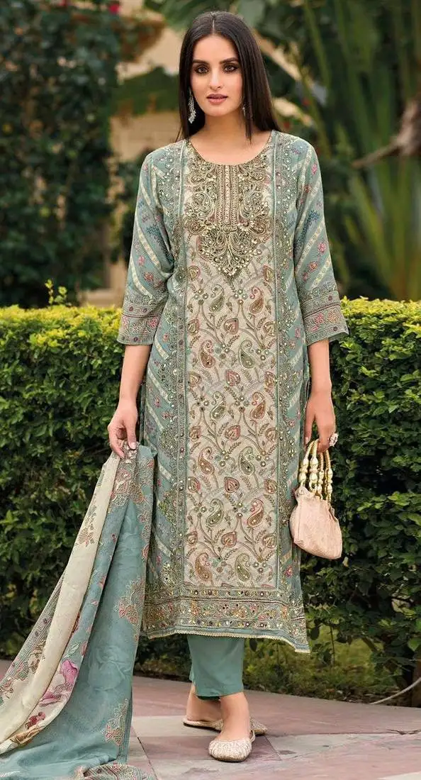 Sky embroidered viscouse semi-pakistani salwar suit semi stitched