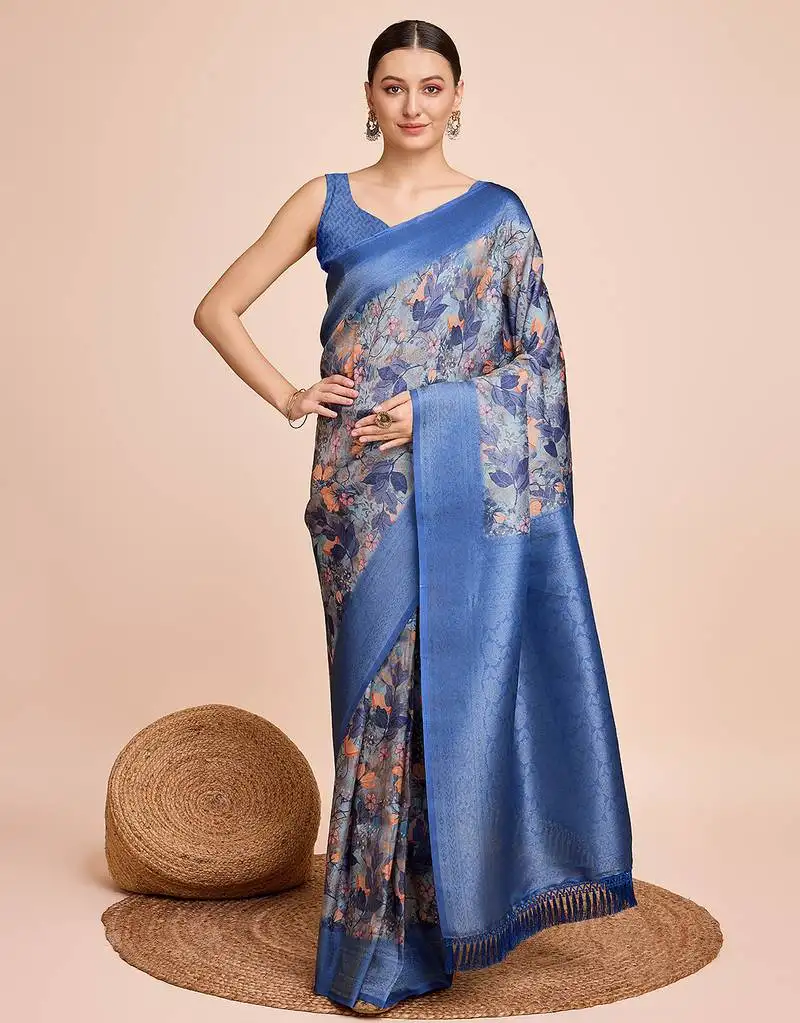 Blue art silk saree with zari weaving