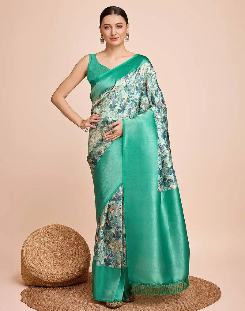 Aqua art silk saree with zari weaving