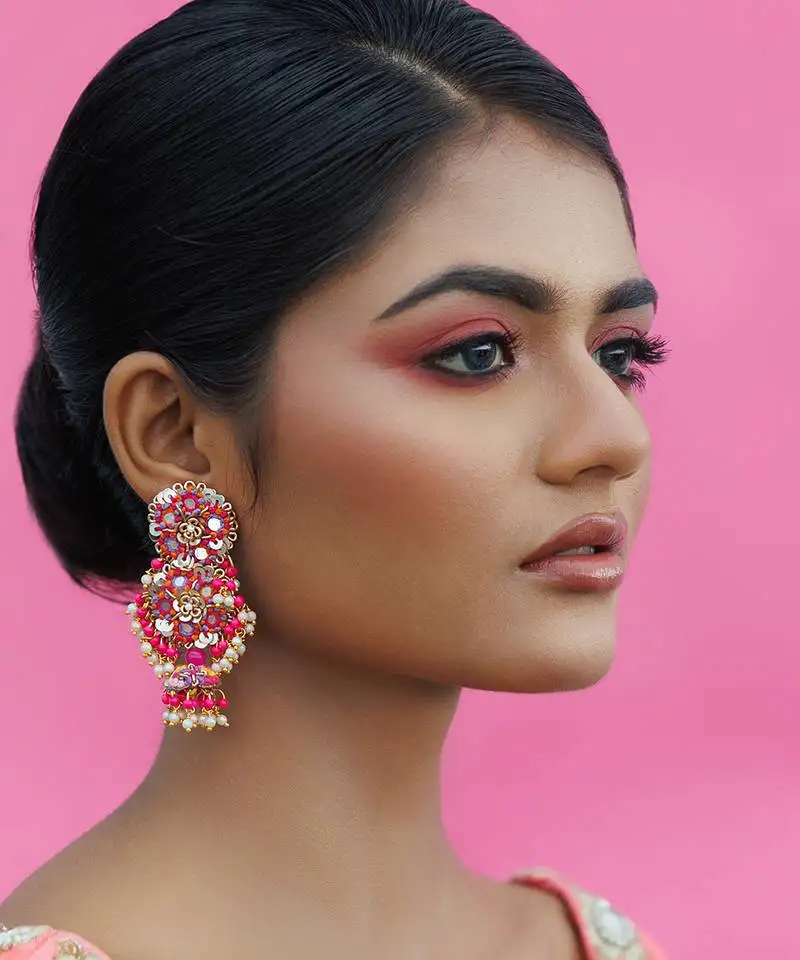 Pink yellow gold plated metal based earrings