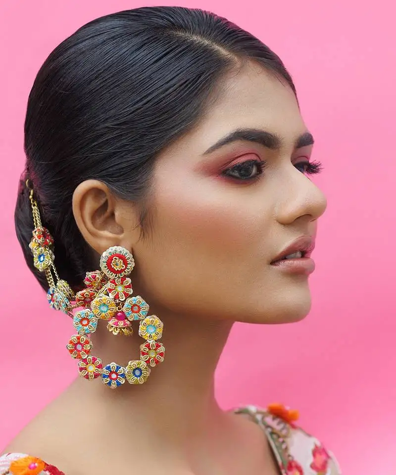 Yellow gold plated earrings multicolor metal based