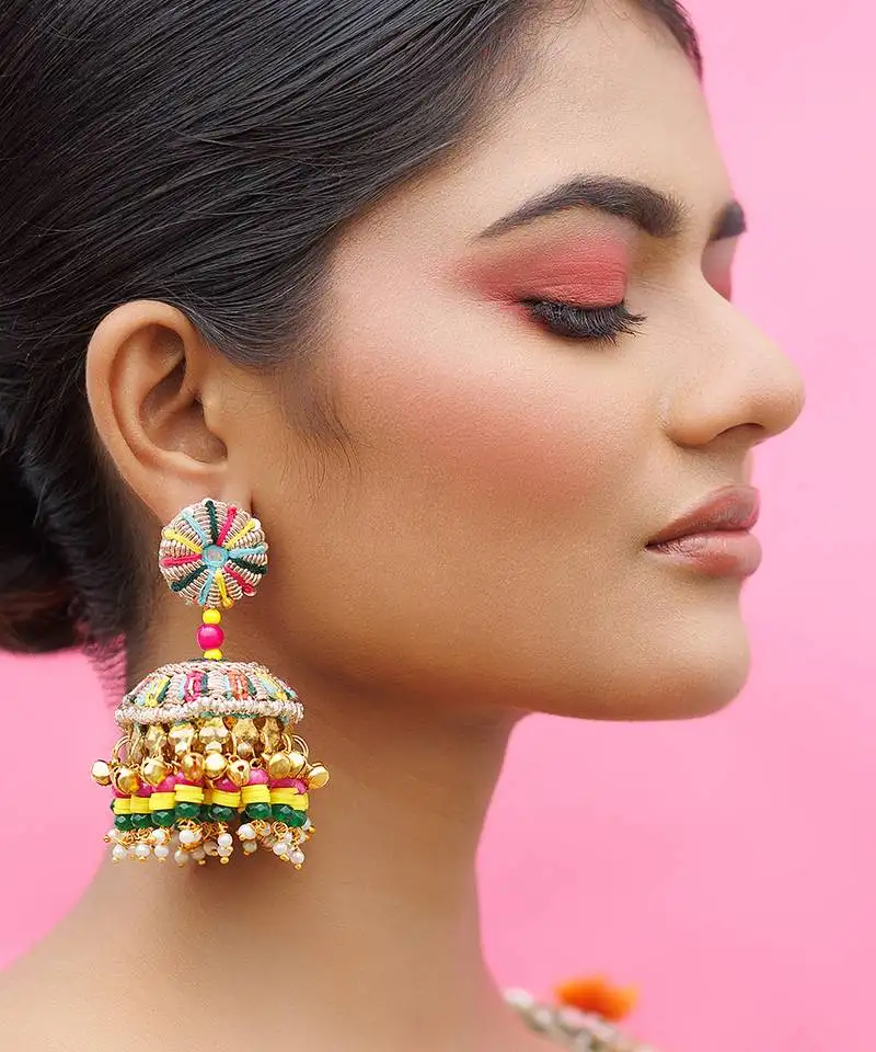 Yellow gold plated multicolor metal based earrings
