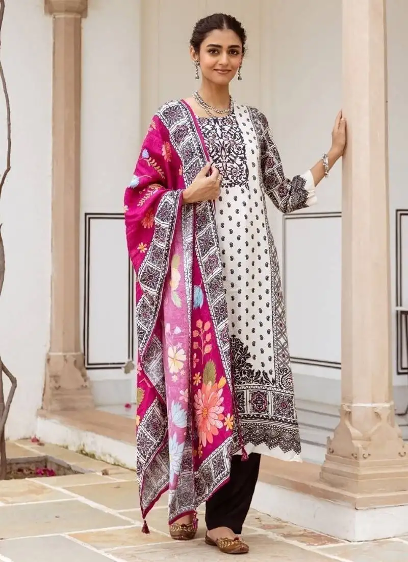 Angel dark white printed blended kurta sets