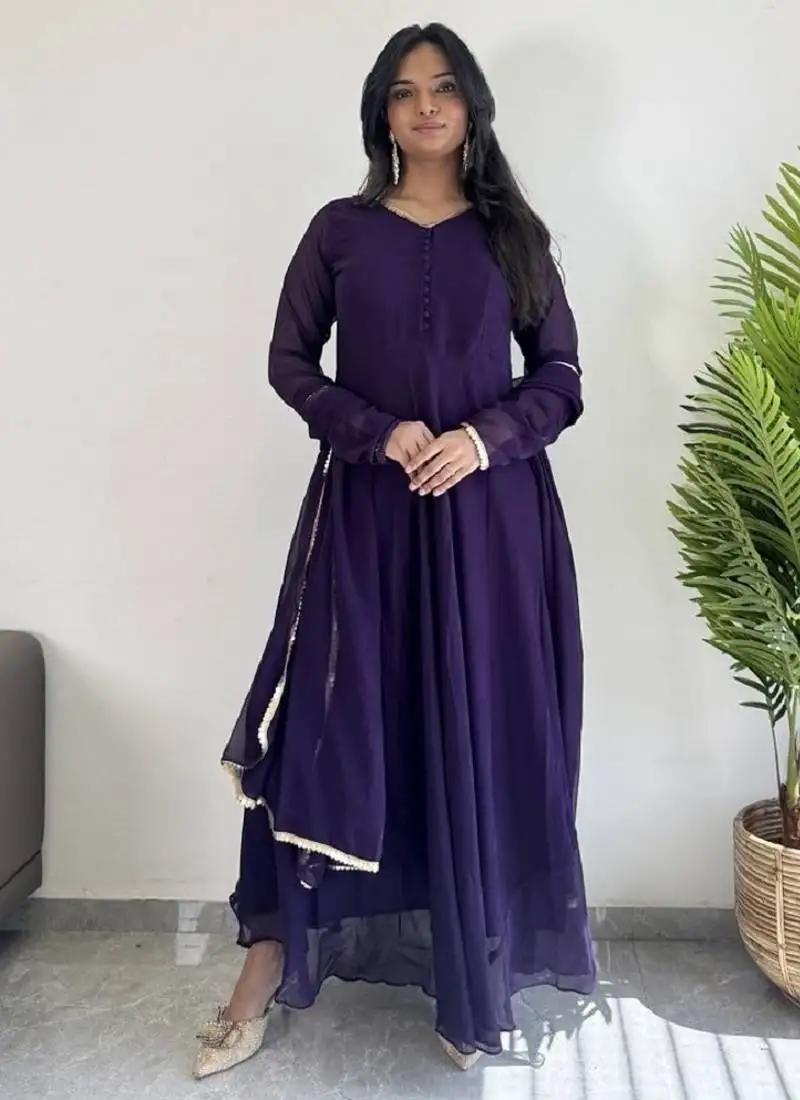 Purple colour faux georgette fully stitched long gown