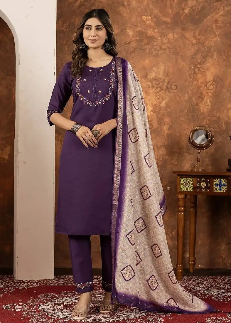 Wine colour with embrodiery work marin silk stitch for women