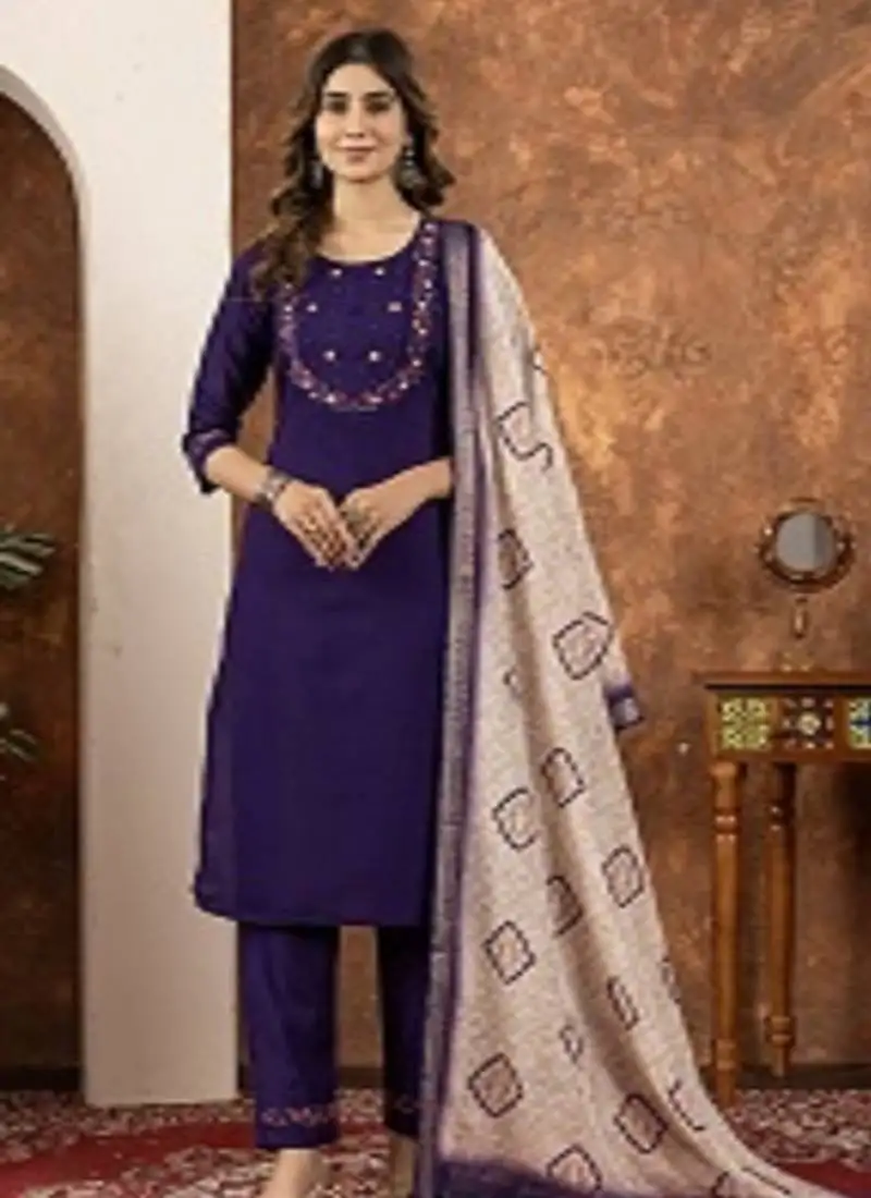 Purple colour with embrodiery work marin silk stitch for women