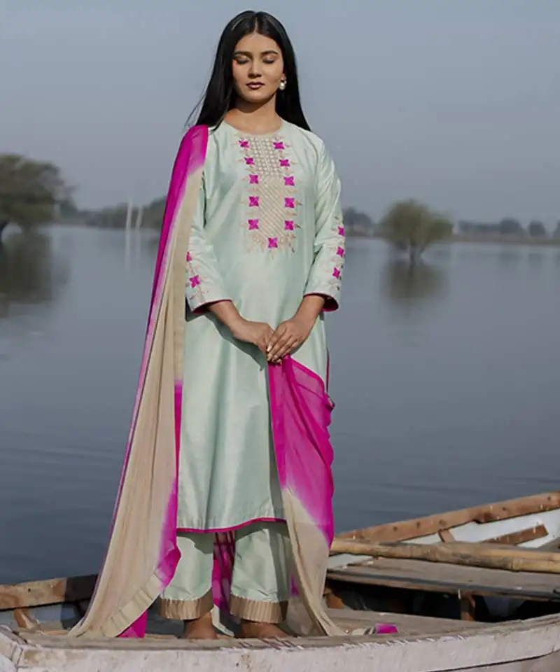 Jade cotton kurta set with embroidery