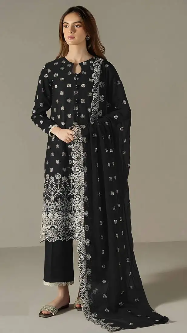 Black color faux georgette fabric designer embroidery work beautiful occasional wear suit semi stitched