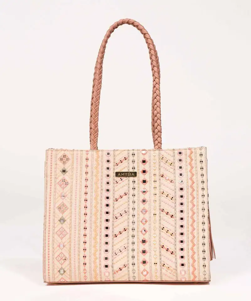 Nova mirror embroidered box tote bag