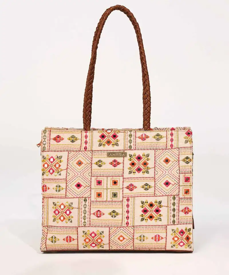 Ziana embroidered multicolor box tote bag