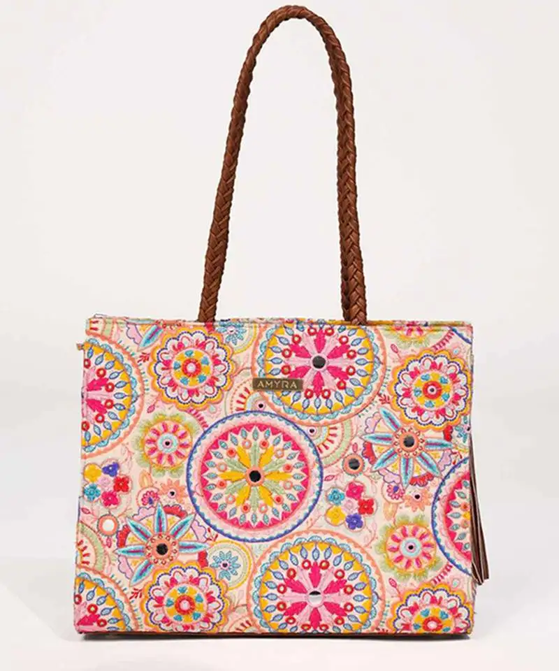 Lily embroidered multicolor box tote bag