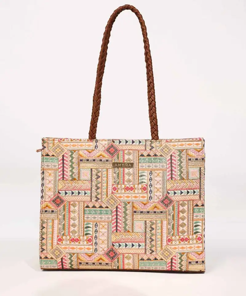 Cora embroidered multicolor box tote bag