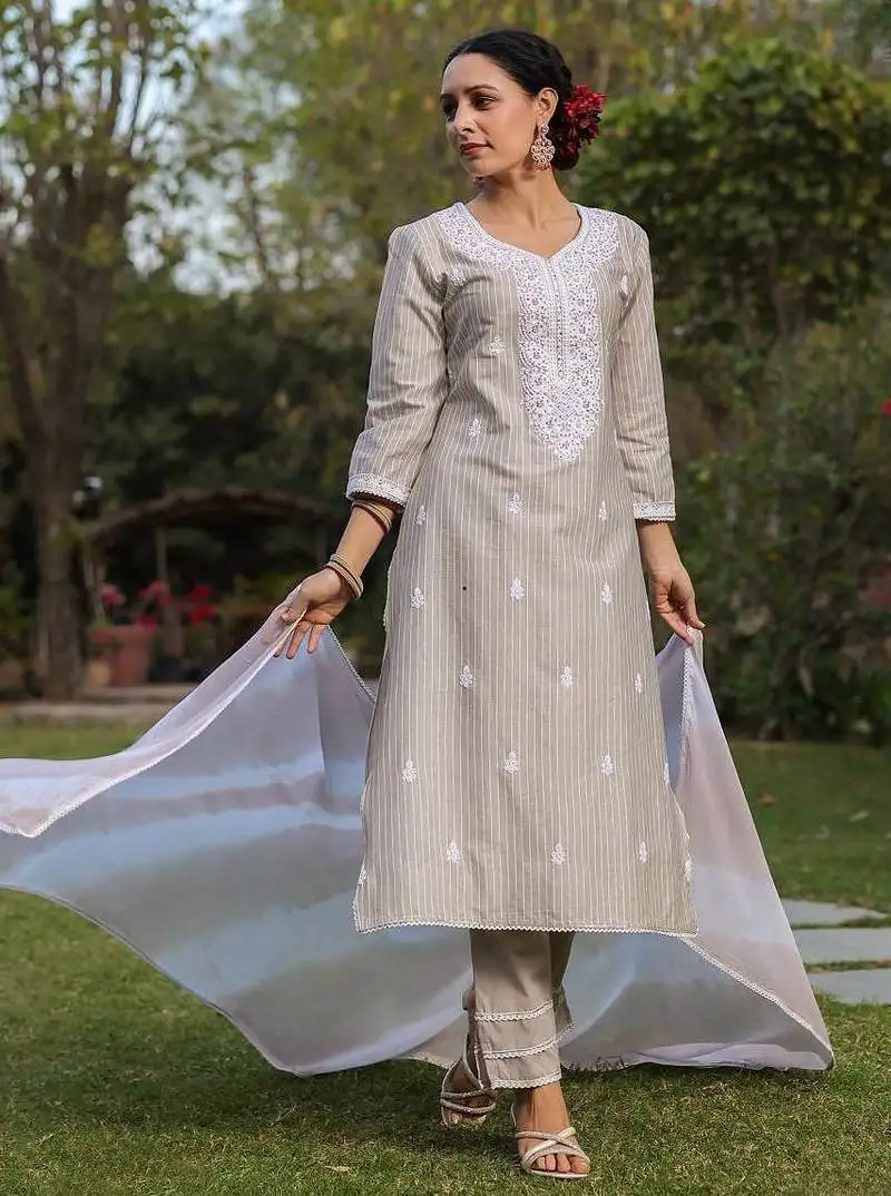 Lagan softy grey embroidered cotton kurta sets