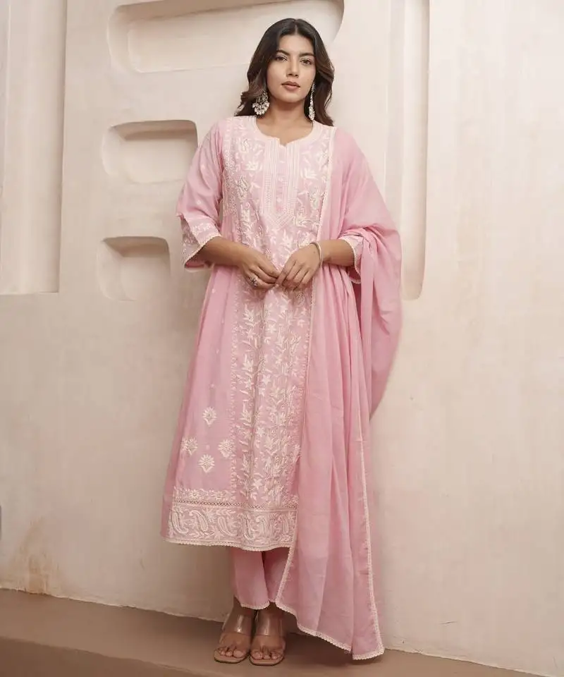 Tashvika softpink pink embroidered cotton kurta sets