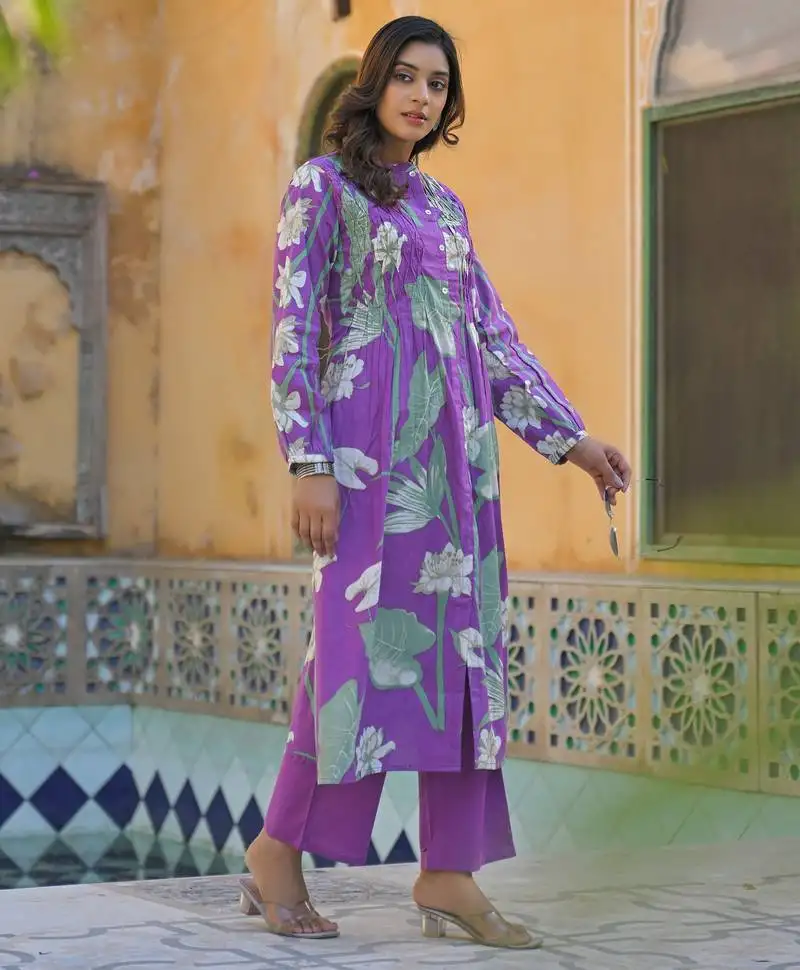 Yutika orchid purple printed cotton kurta sets