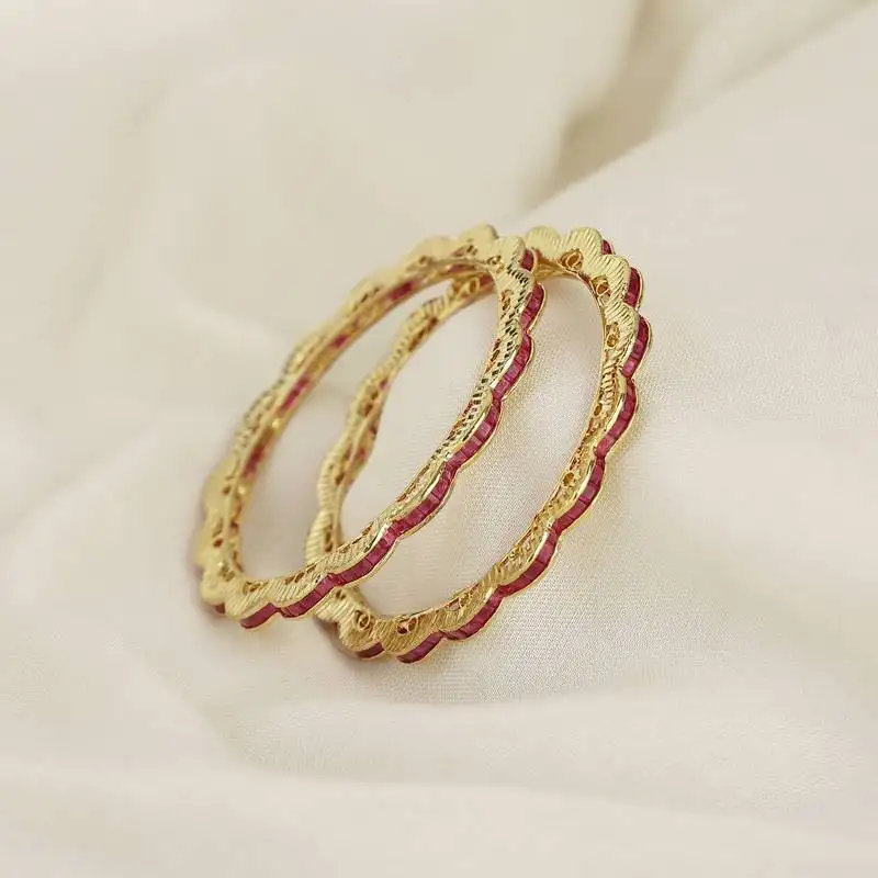 Floral pink stone 2 bangles size 2'5