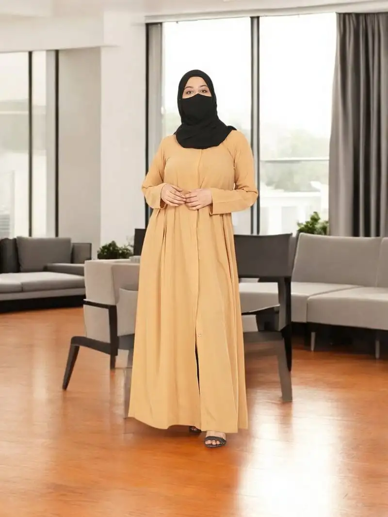 Beige front open designer abaya