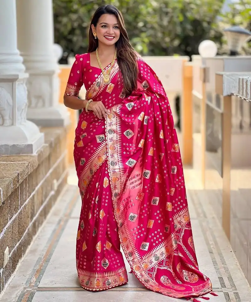 Woven meenakari pink dola art silk saree