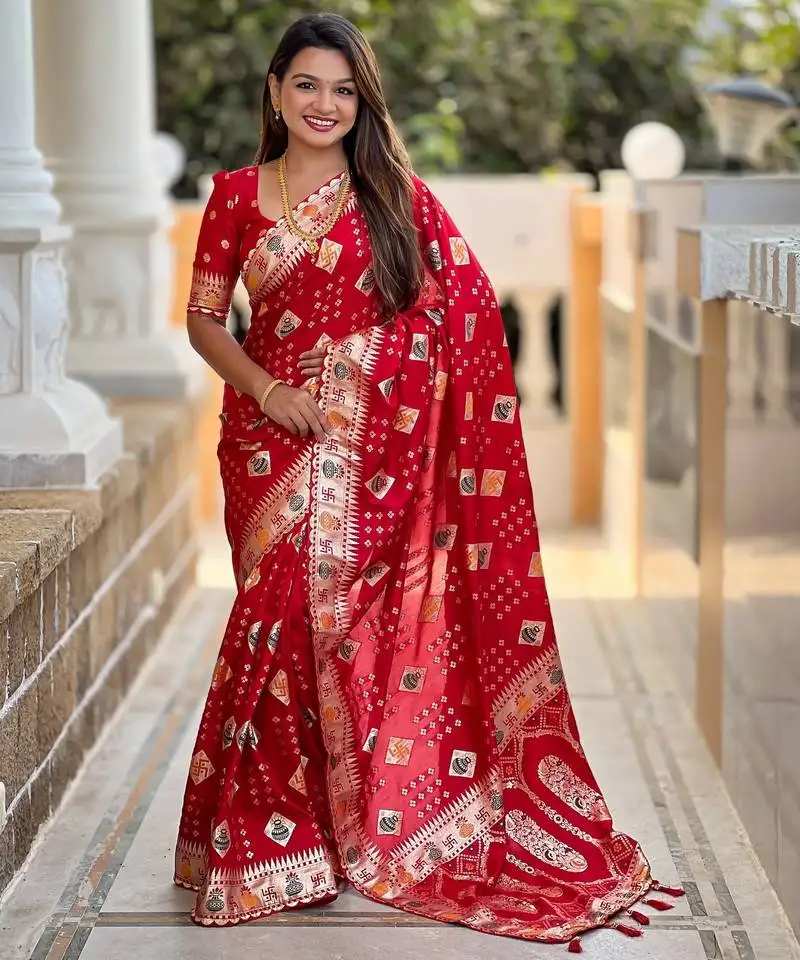 Woven meenakari red dola art silk saree