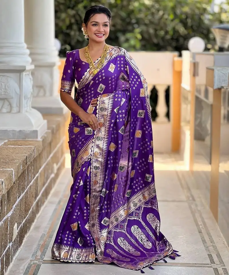 Woven meenakari violet dola art silk saree