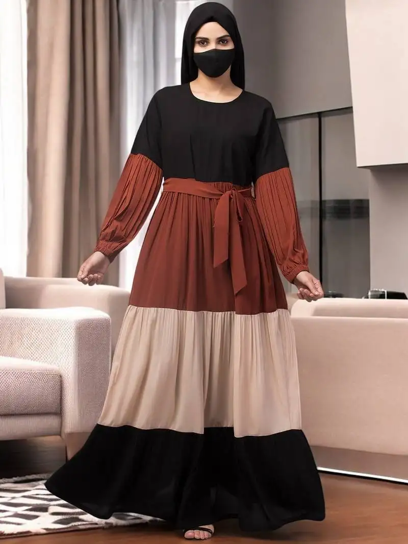 Multicolor multi colored and multi-tiered abaya dress