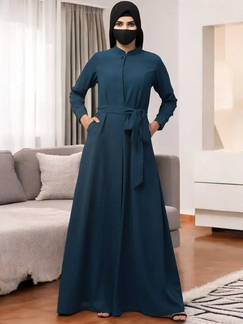 Teal elegant abaya with matching belt