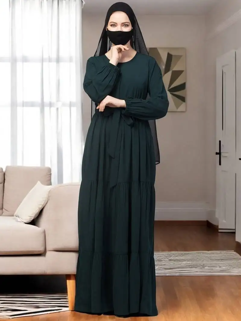 Green four tiered abaya with frills