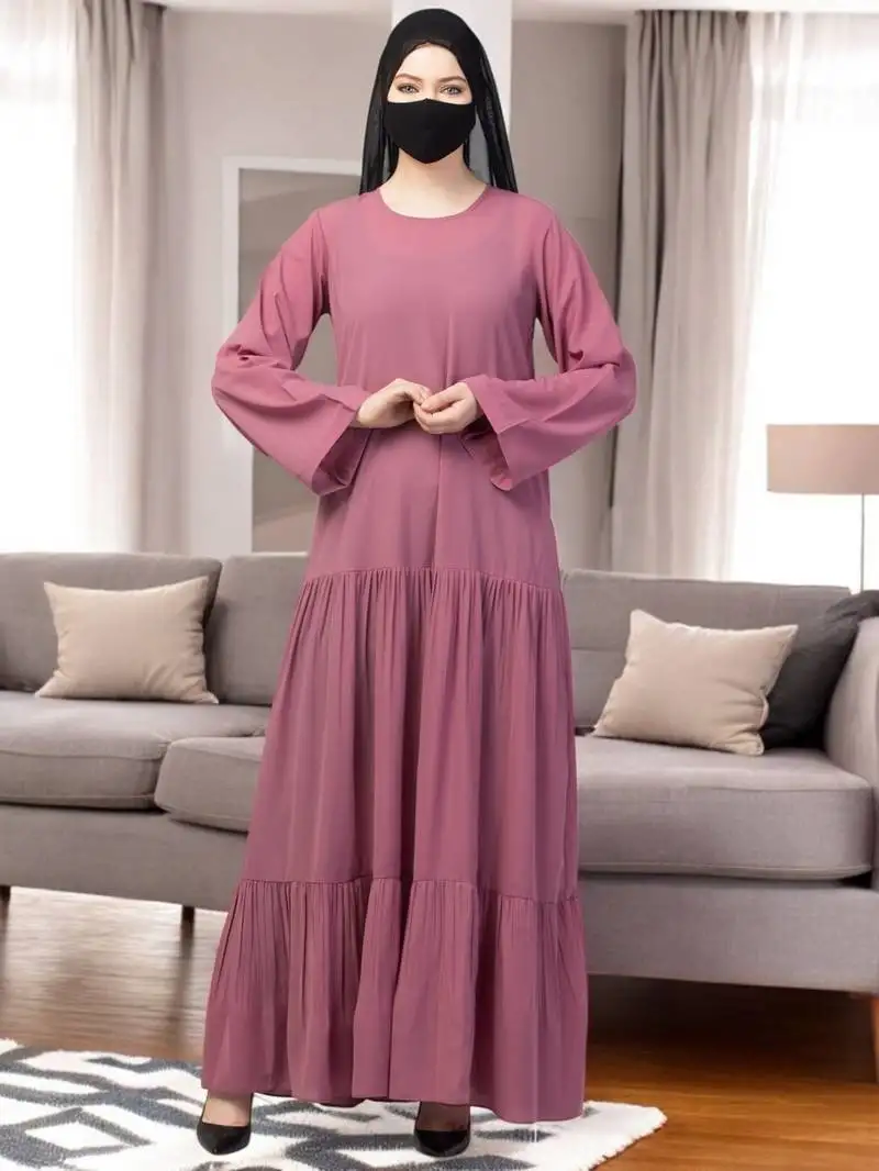 Pink three tiered abaya with frills