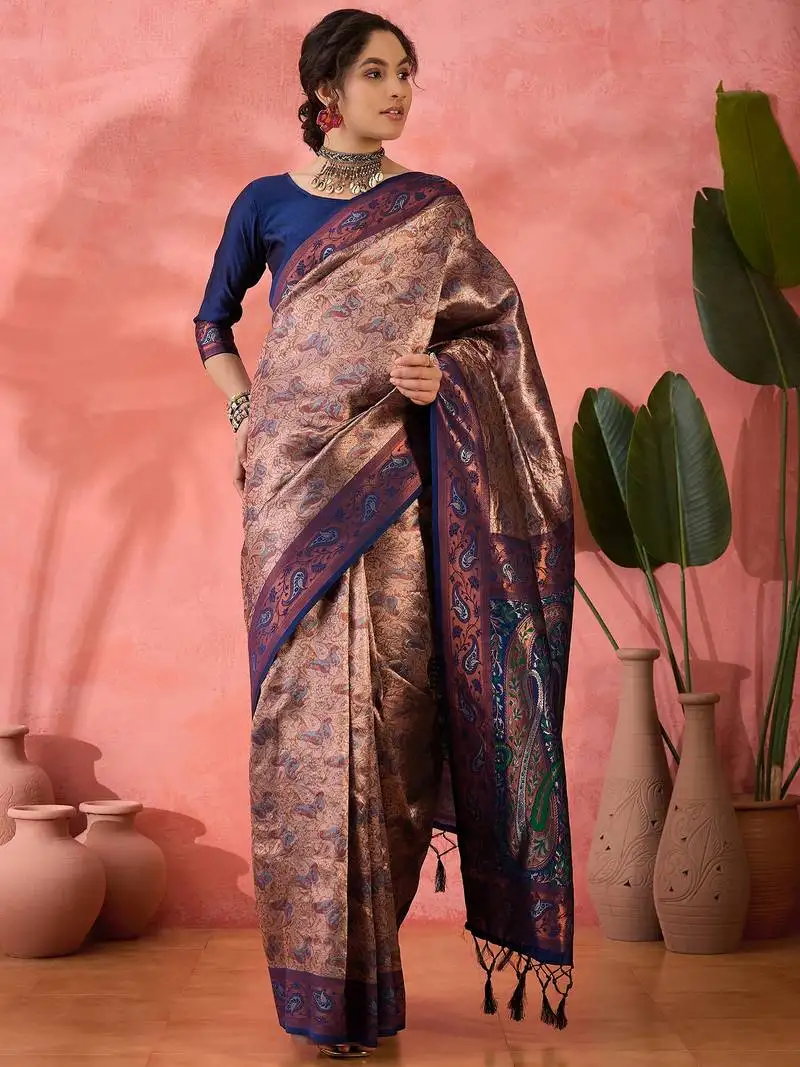 Woven jacquard silk blended blue saree