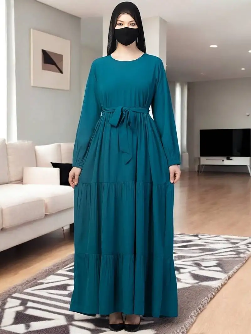 Teal four tiered abaya with frills