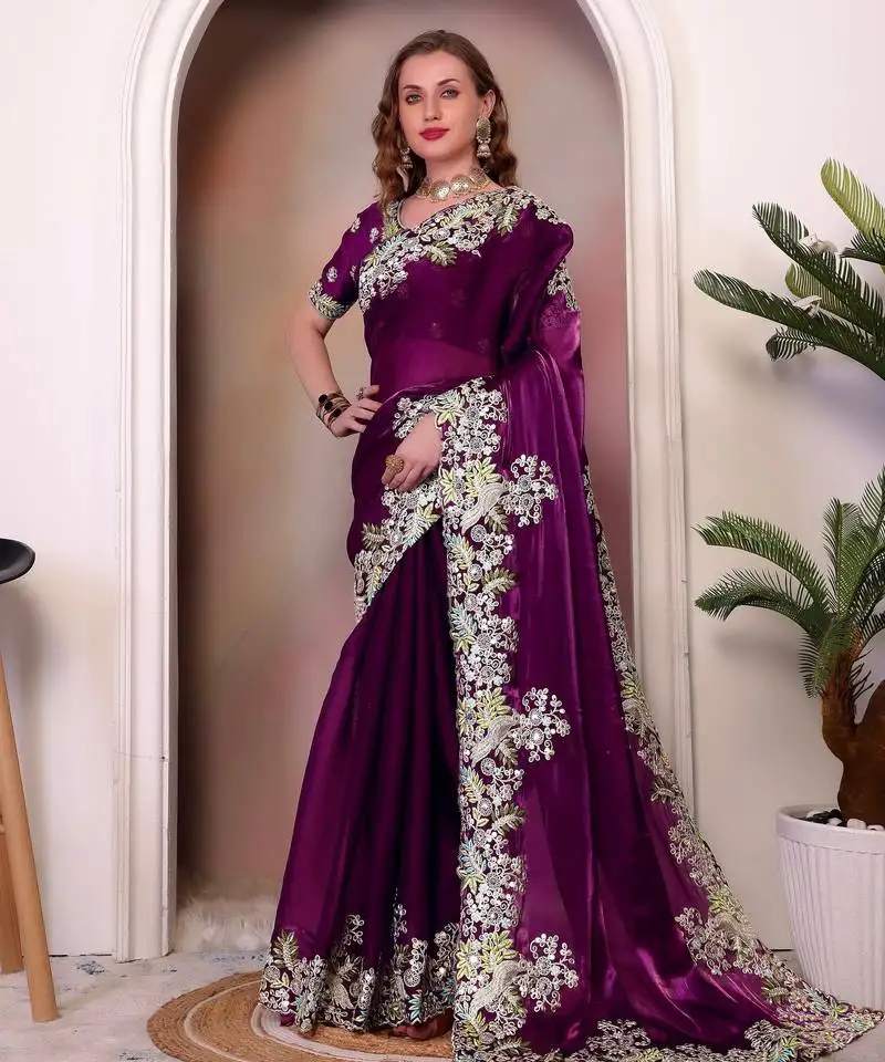 Wine jimmy choo heavy sequins saree