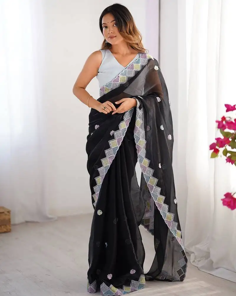 Black embroidered jimmy choo saree
